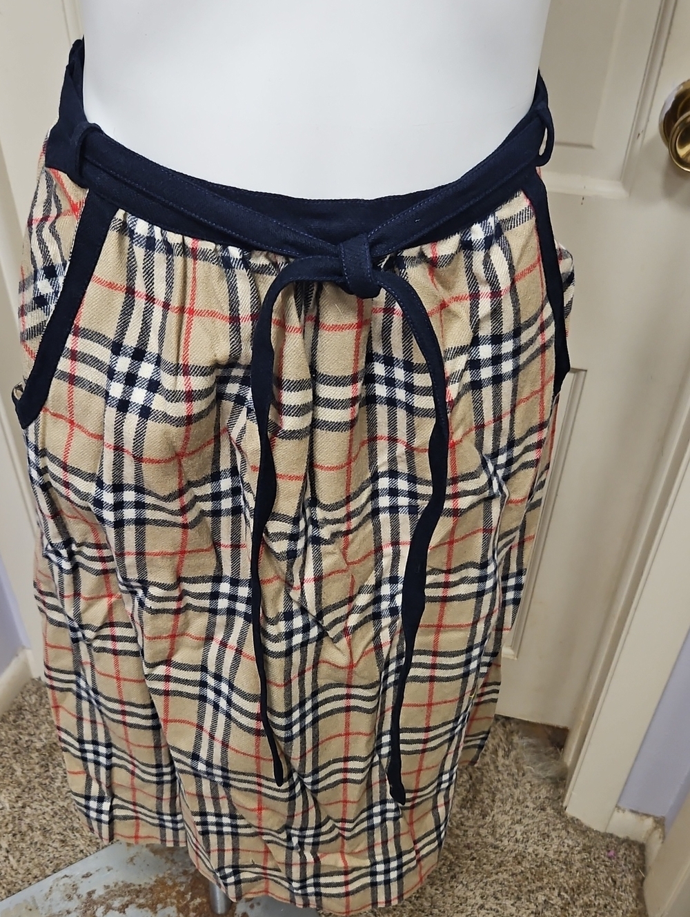 Vintage wrap around Wool Plaid Drawstring Midi Skirt
